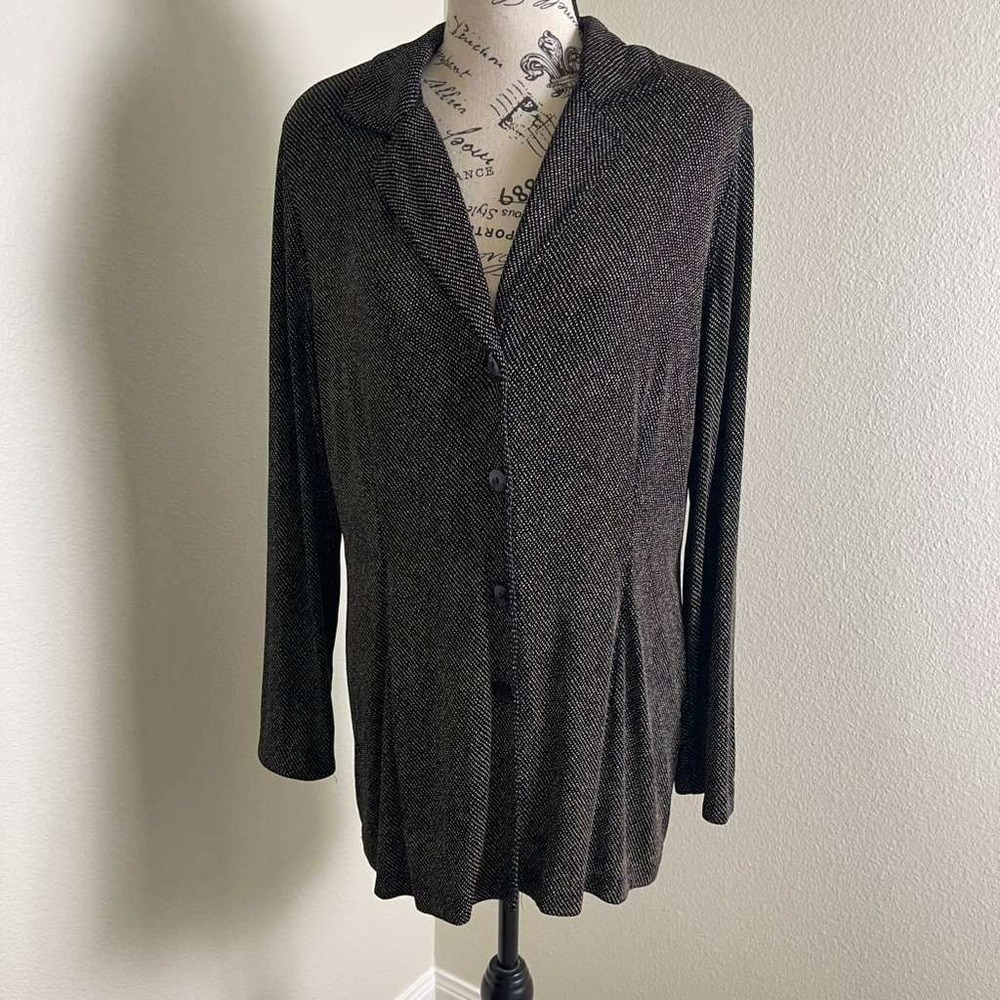 Softwear‎ by Mark Singer Womens Medium Black Tan Dot Button Front Tunic TM41762